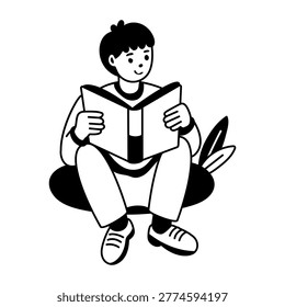 A glyph style illustration if book reading character 
