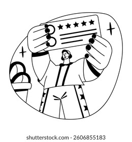 A glyph style illustration of a character having loyalty card 