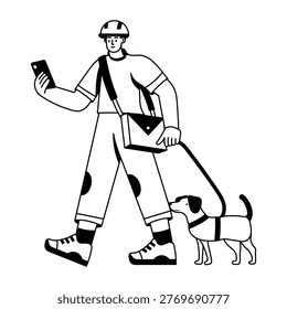Glyph style illustration denoting a character walking dog
