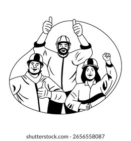 A glyph style illustration of a happy workers team 