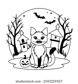 A glyph style illustration of haunted cat 