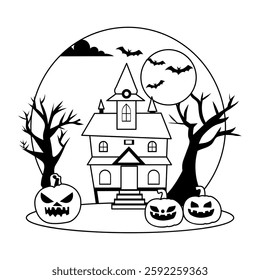 A glyph style illustration of haunted house 