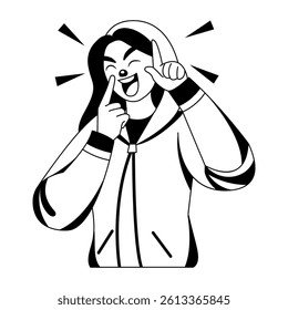 A glyph style illustration of laughing character 
