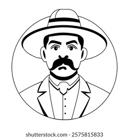 A glyph style illustration of mexican moustache man 