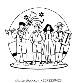 A glyph style illustration of oktoberfest music 