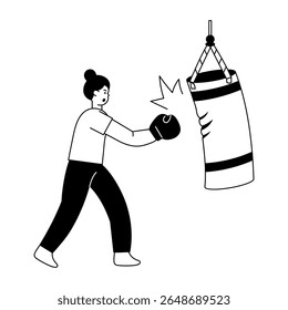 A glyph style illustration showing a person doing boxing 
