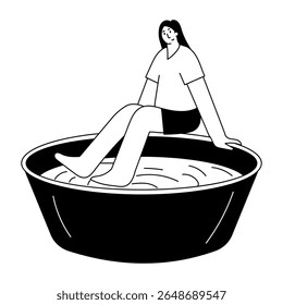 Uma ilustração de estilo de glifo mostrando uma pessoa fazendo um banho de pé 
