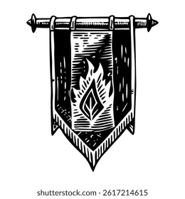 A glyph style illustration of a war banner 