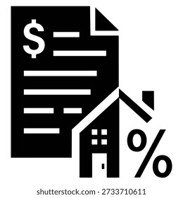 Glyph style loan processing icon rendered as editable vector illustration, suitable for financial platforms, credit services and banking interface design concepts