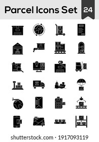 Glyph Style Parcel Icon Set On White Background.