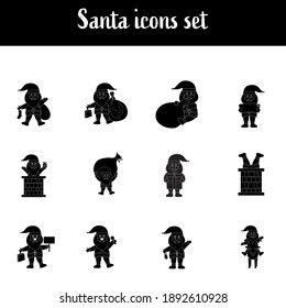 Glyph Style Santa Claus Icon Set On White Background.