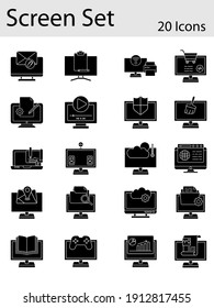 Glyph Style Screen Icon Set On White Background.