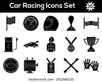 Glyph Style Set Of Car Racing Icons Or Symbol.