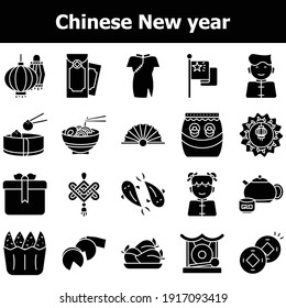 Glyph Style Set Of Chinese New Year Icons Or Symbol.