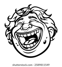 A glyph style sticker of laughing man 