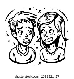 A glyph style sticker of nervous couple