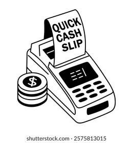 A glyph style sticker of pos machine with cash slip 