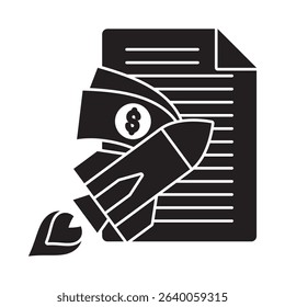 Glyph style vector icon representing paid articles in financial strategy and business planning.