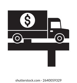 Glyph style vector icon representing road show in financial strategy and business planning.