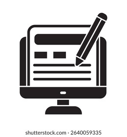 Glyph style vector icon representing blog management in financial strategy and business planning.