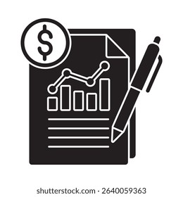 Glyph style vector icon representing financial manual in financial strategy and business planning.