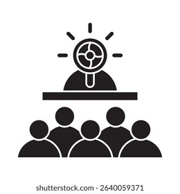 Glyph style vector icon representing public relations in financial strategy and business planning.