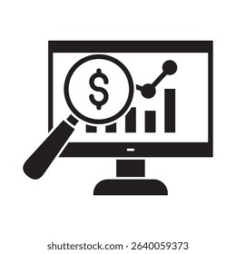 Glyph style vector icon representing data analysis in financial strategy and business planning.