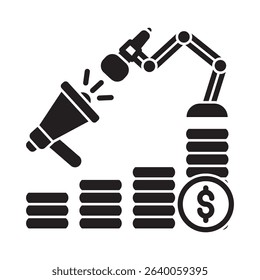 Glyph style vector icon representing broadcast marketing in financial strategy and business planning.