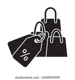 Glyph style vector icon representing discount prices in financial strategy and business planning.