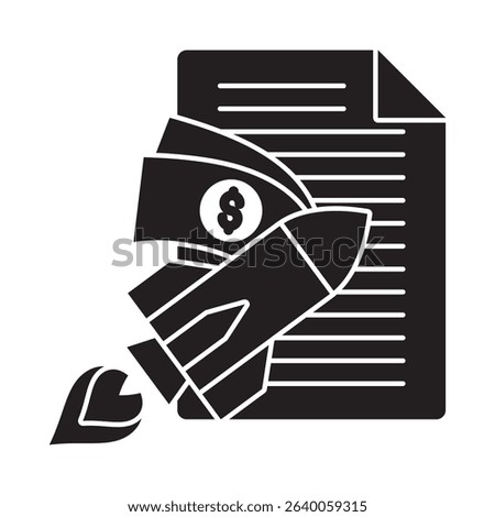 Glyph style vector icon representing paid articles in financial strategy and business planning.