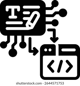 Glyph symbol for converting prompts into code using AI. Ideal for no-code platforms and code generation apps.