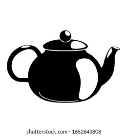 Glyph teapot isolated on white background. black silhouette Front view of drink ceremony. Vector natural pictogram. Spa, wellness relaxation concept. Nature healthy symbol.