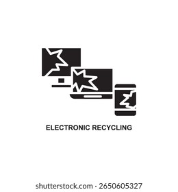 Glyph vector of electronic recycling, representing environmental awareness, recycling, and sustainability in clean design.