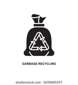 Vetor de glifos da reciclagem de lixo, representando a consciência ambiental, a reciclagem e a sustentabilidade no design limpo.