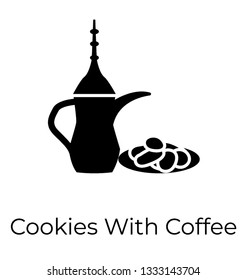Glyph vector icon, cookies with coffee icon 