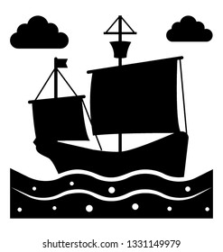 Glyph vector icon of pirate ship.