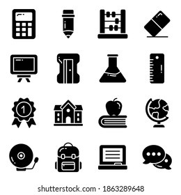 glyph vector icons set, in flat design education, school, Collection of modern pictograms and university with elements for mobile concepts and web apps.
