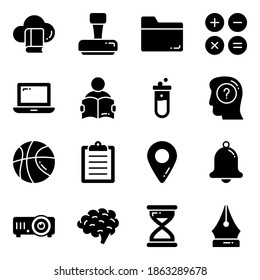 glyph vector icons set, in flat design education, school, Collection of modern pictograms and university with elements for mobile concepts and web apps.