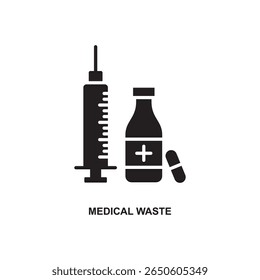Glyph vector of medical waste, representing environmental awareness, recycling, and sustainability in clean design.