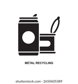Vector de glifos de reciclaje de metales, que representa la conciencia ambiental, el reciclaje y la sostenibilidad en el diseño limpio.