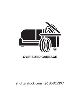 Glyph vector of oversized garbage, representing environmental awareness, recycling, and sustainability in clean design.
