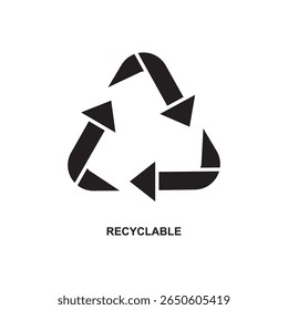 Glyph vector of recyclable, representing environmental awareness, recycling, and sustainability in clean design.