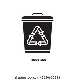 Vetor de glifos da lata de lixo, representando a consciência ambiental, a reciclagem e a sustentabilidade no design limpo.
