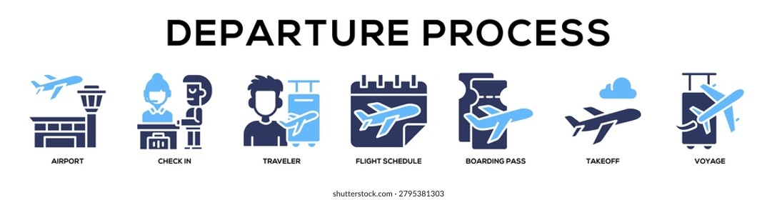 Glyphcolor - Departure Process web banner icon vector illustration concept