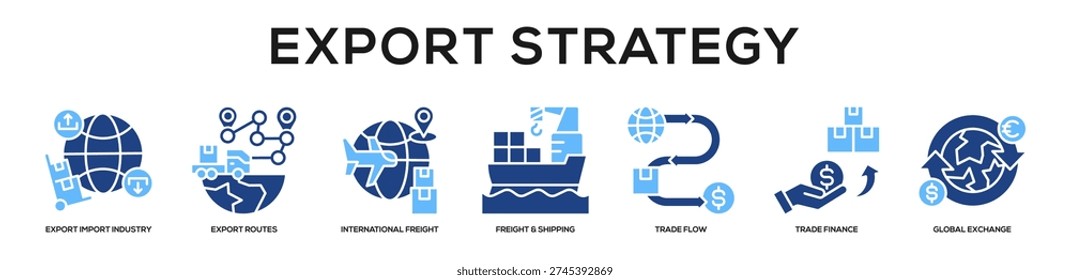 Glyphcolor - Export Strategy web banner icon vector illustration concept