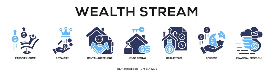 Glyphcolor - Wealth Stream web banner icon vector illustration concept