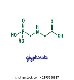 Glyphosat handgezeichnet Vektorformel chemische Struktur, mit blauem grünem Herbizid