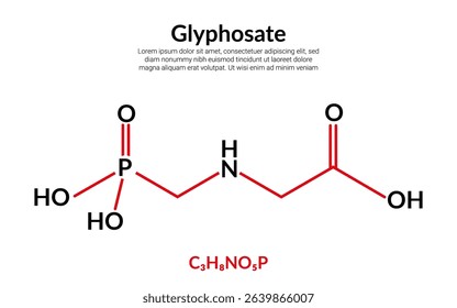 Glyphosate herbicide, molecular structure formula, suitable for education or chemistry science content. Vector illustration