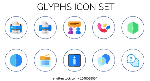 glyphs icon set. 10 flat glyphs icons.  Simple modern icons about  - printer, information, conversation