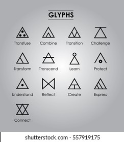 Glyphs,Sign of life,transfuse,combine,transition,challenge,transform,transcend,learn, protect,understand,reflect,create,express,connect